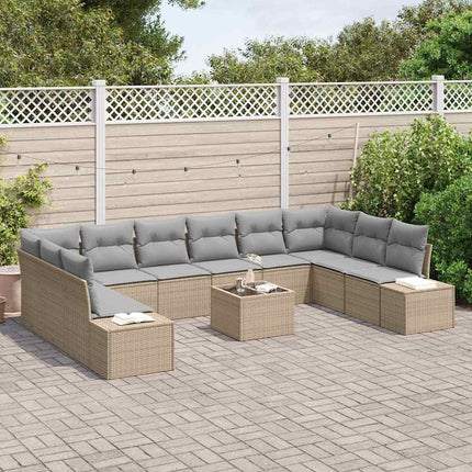 Havesofa Sæt 10 stk. 9-Antal sæder Beige og lys grå Polyrattan