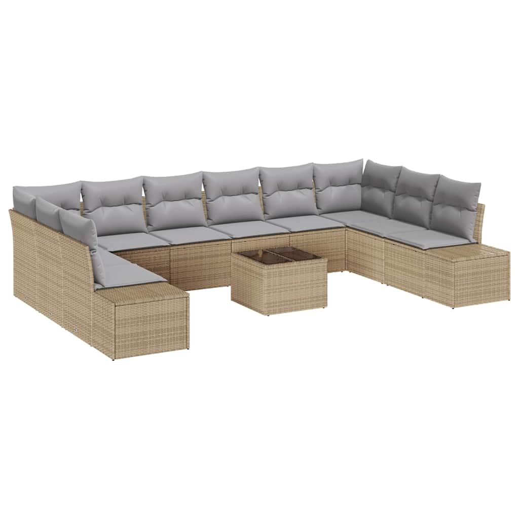 Havesofa Sæt med pude 11 pcs Beige og lys grå Poly Rattan
