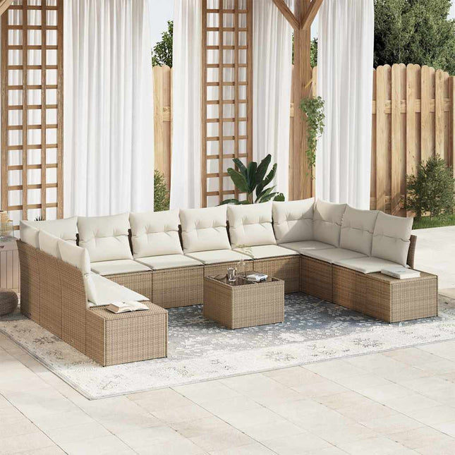 Havesofa Sæt 10 stk. 9-Antal sæder Beige og creme Polyrattan