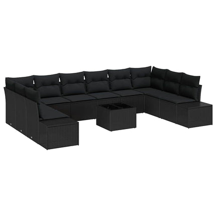 Havesofa Sæt 10 stk. 9-Antal sæder Sort Polyrattan