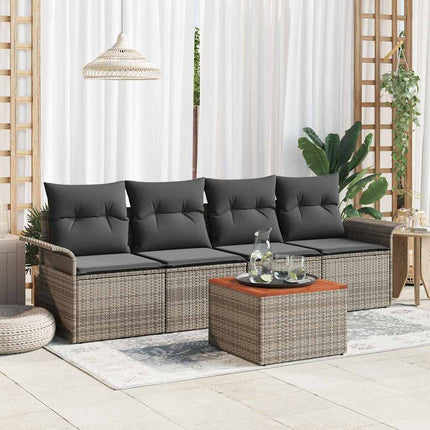Havesofa Sæt med opbevaring 5 pcs Grå polyrattan