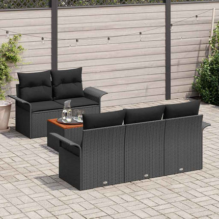 Havesofa Sæt med opbevaring 6 pcs Sort polyrattan