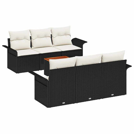 Havesofa Sæt med opbevaring 7 pcs Sort og Cream polyrattan