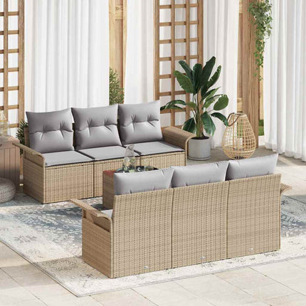 Havesofa Sæt 7 stk. 6-Antal sæder Beige og lys grå polyrattan
