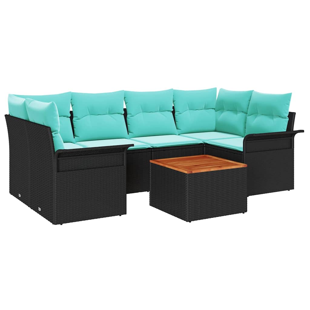 Havesofa Sæt med opbevaring 7 pcs Sort og turkis polyrattan