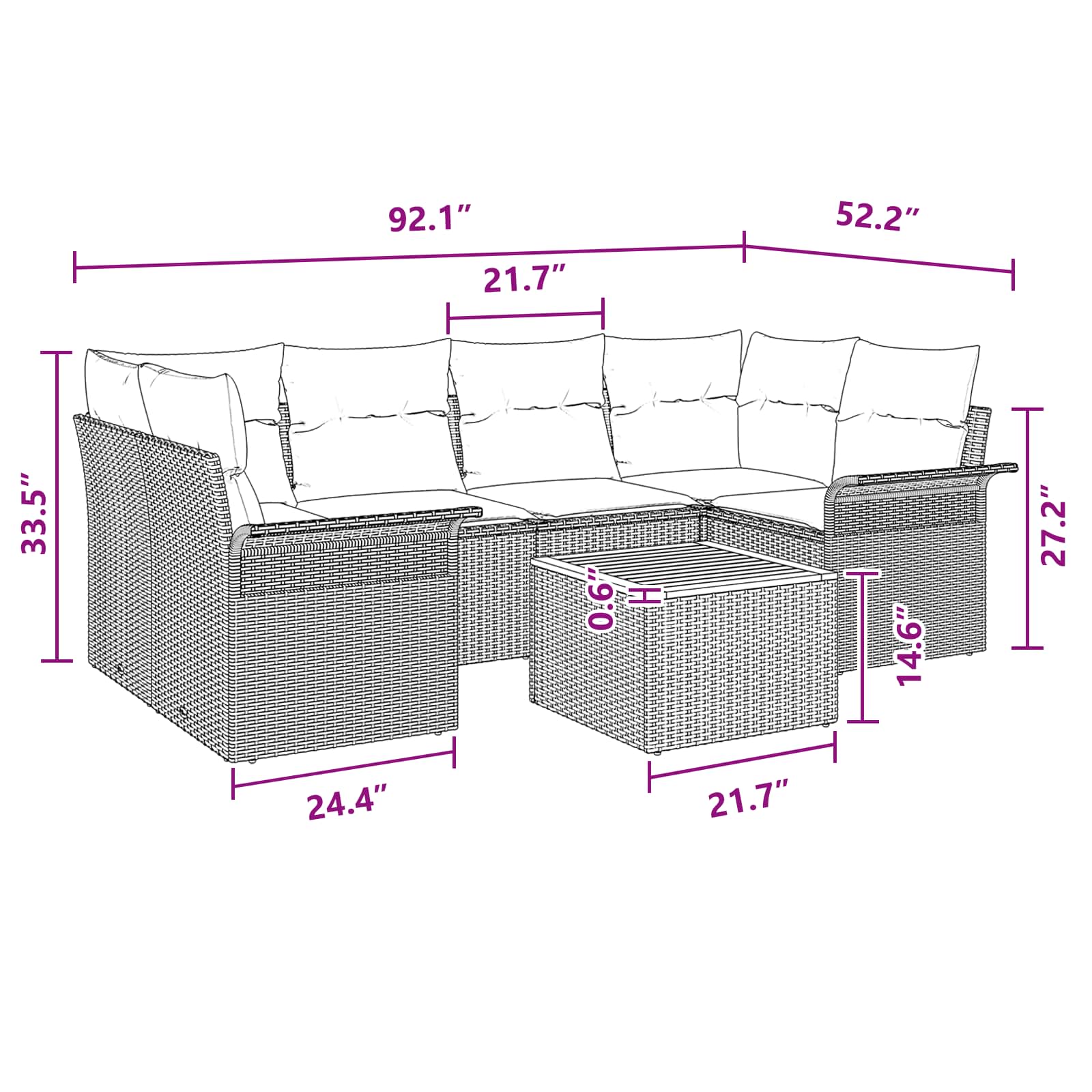 Havesofa Sæt med opbevaring 7 pcs Sort og turkis polyrattan