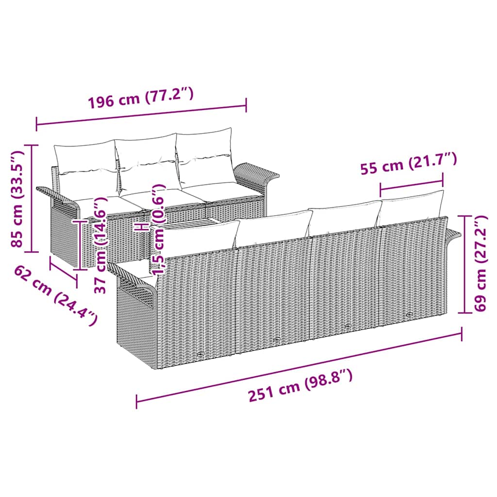 Havesofa Sæt med pude med opbevaring 8 pcs Sort og Cream