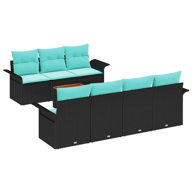 Havesofa Sæt med opbevaring 8 pcs Sort og turkis polyrattan