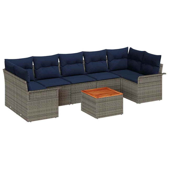 Havesofa Sæt med opbevaring 8 pcs Grå og Marineblå polyrattan