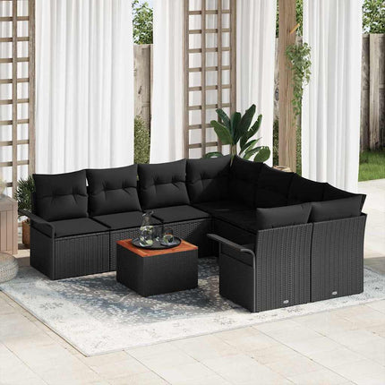Havesofa Sæt med opbevaring 9 pcs Sort polyrattan