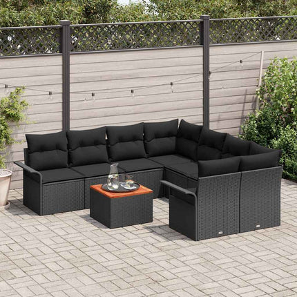 Havesofa Sæt med opbevaring 9 pcs Sort polyrattan