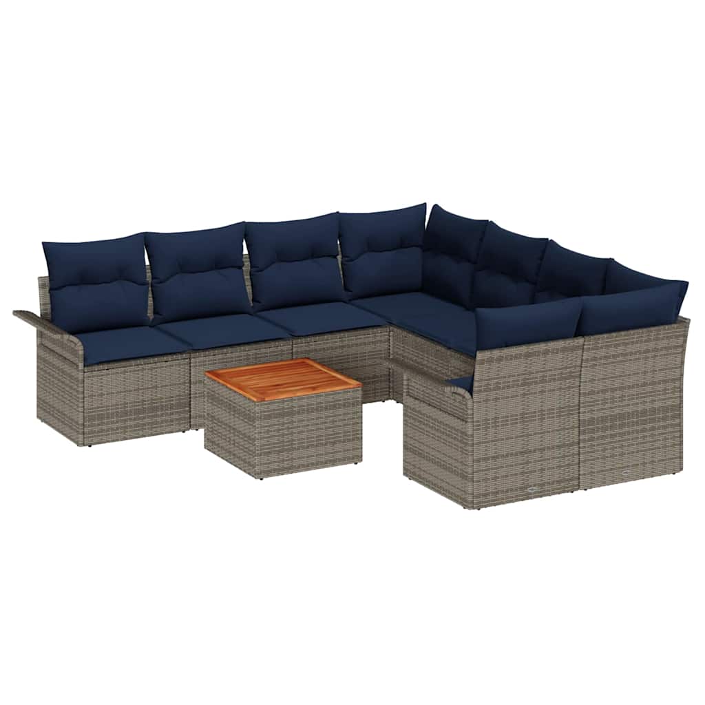 Havesofa Sæt med opbevaring 9 pcs Grå og Marineblå polyrattan