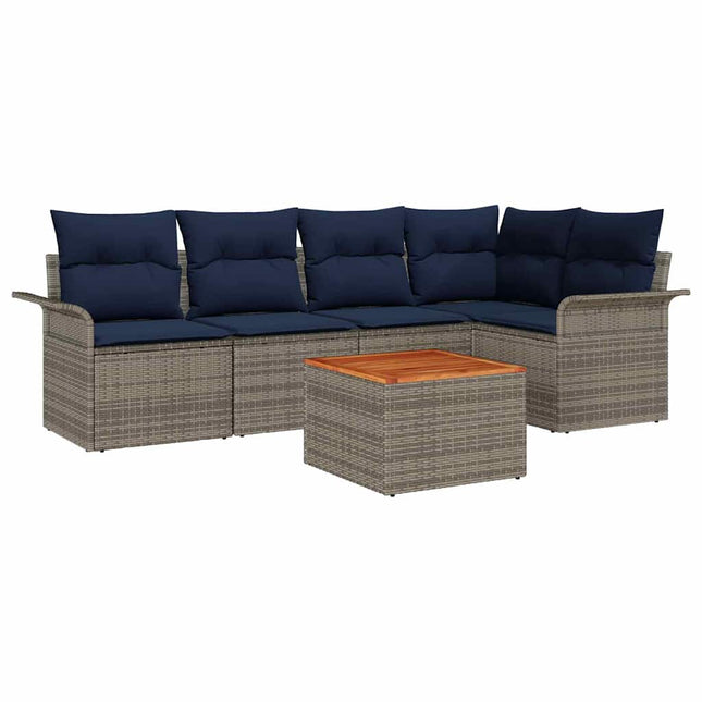 Havesofa Sæt med opbevaring 6 pcs Grå og Marineblå polyrattan