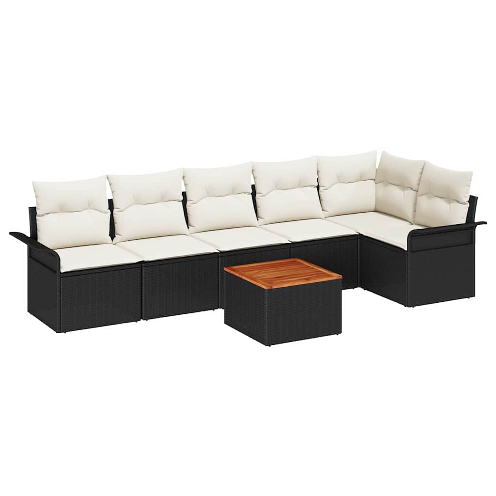 Havesofa Sæt med opbevaring 7 pcs Sort og Cream polyrattan