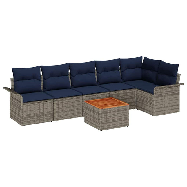 Havesofa Sæt med opbevaring 7 pcs Grå og Marineblå polyrattan
