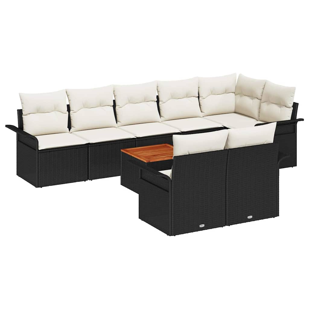 Havesofa Sæt med opbevaring 9 pcs Sort og Cream polyrattan