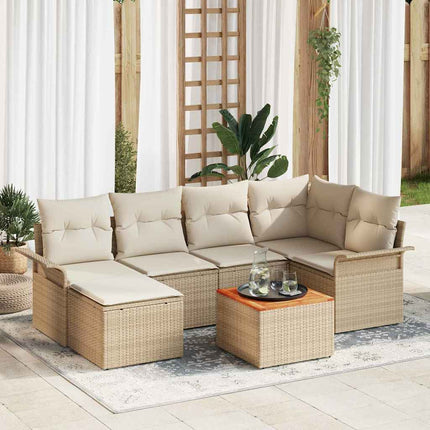 Havesofa Sæt 7 stk. Beige og creme polyrattan