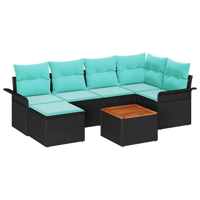 Havesofa Sæt med opbevaring 7 pcs Sort og turkis polyrattan