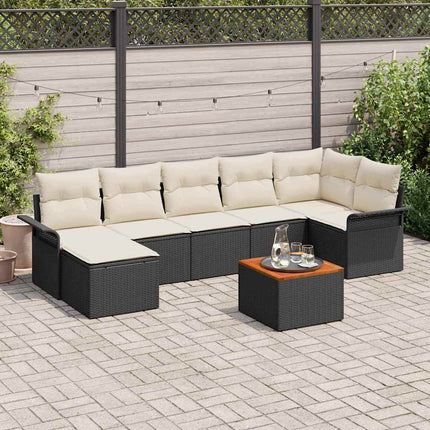Havesofa Sæt med opbevaring 8 pcs Sort og Cream polyrattan