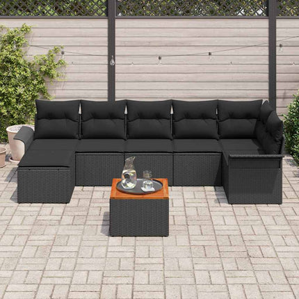 Havesofa Sæt med opbevaring 8 pcs Sort polyrattan