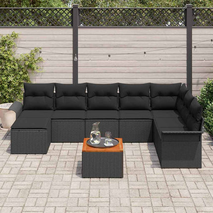Havesofa Sæt med opbevaring 9 pcs Sort polyrattan