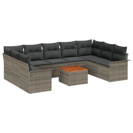 Havesofa Sæt med opbevaring 10 pcs Grå polyrattan