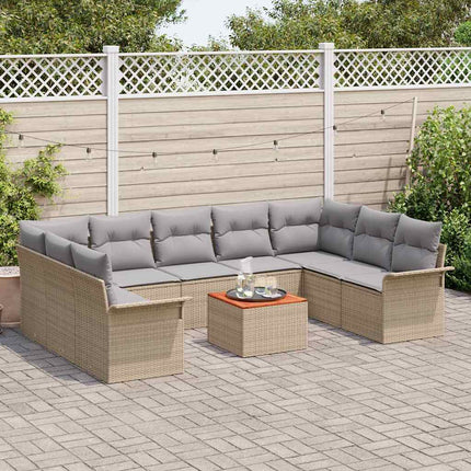Havesofa Sæt 10 stk. 9-Antal sæder Beige og lys grå polyrattan