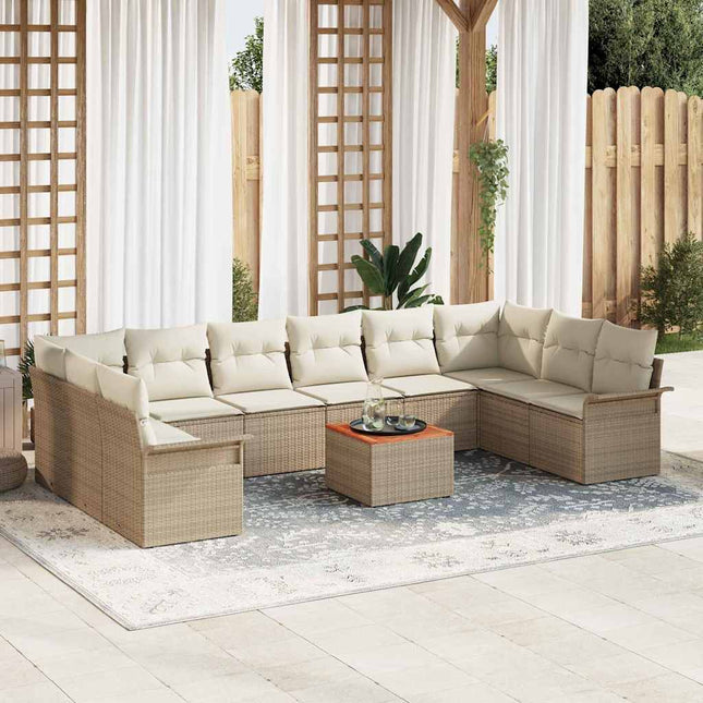 Havesofa Sæt 11 stk. 10-Antal sæder Beige og creme polyrattan