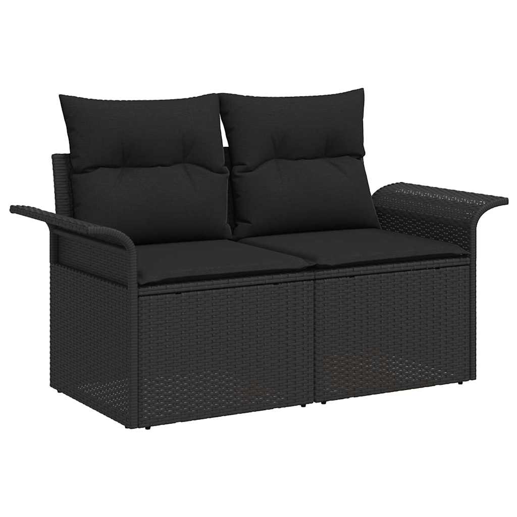 Havesofa Sæt 11 pcs Sort Polyrattan, stål og massivt akacietræ