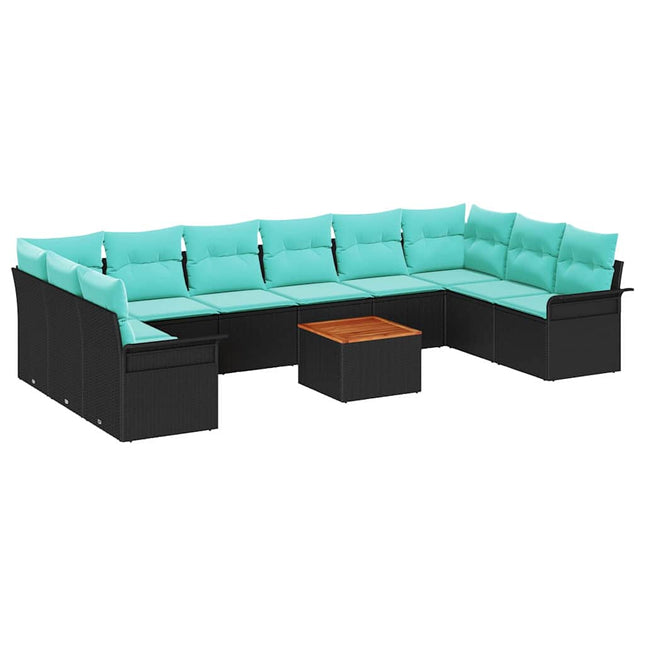 Havesofa Sæt med opbevaring 11 pcs Sort og turkis polyrattan