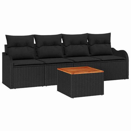 Havesofa Sæt med opbevaring 5 pcs Sort polyrattan