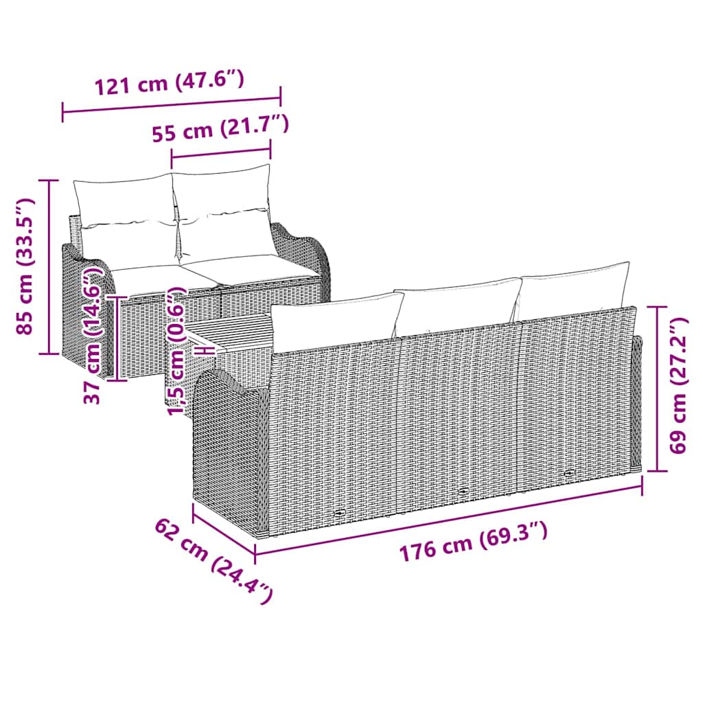 Havesofa Sæt med pude med opbevaring 6 pcs Sort og Cream