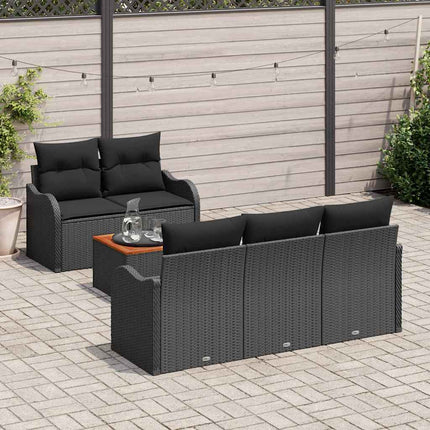 Havesofa Sæt med opbevaring 6 pcs Sort polyrattan