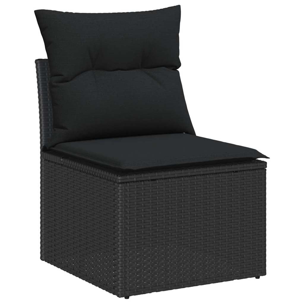Havesofa Sæt 6 pcs Sort Polyrattan, stål og massivt akacietræ