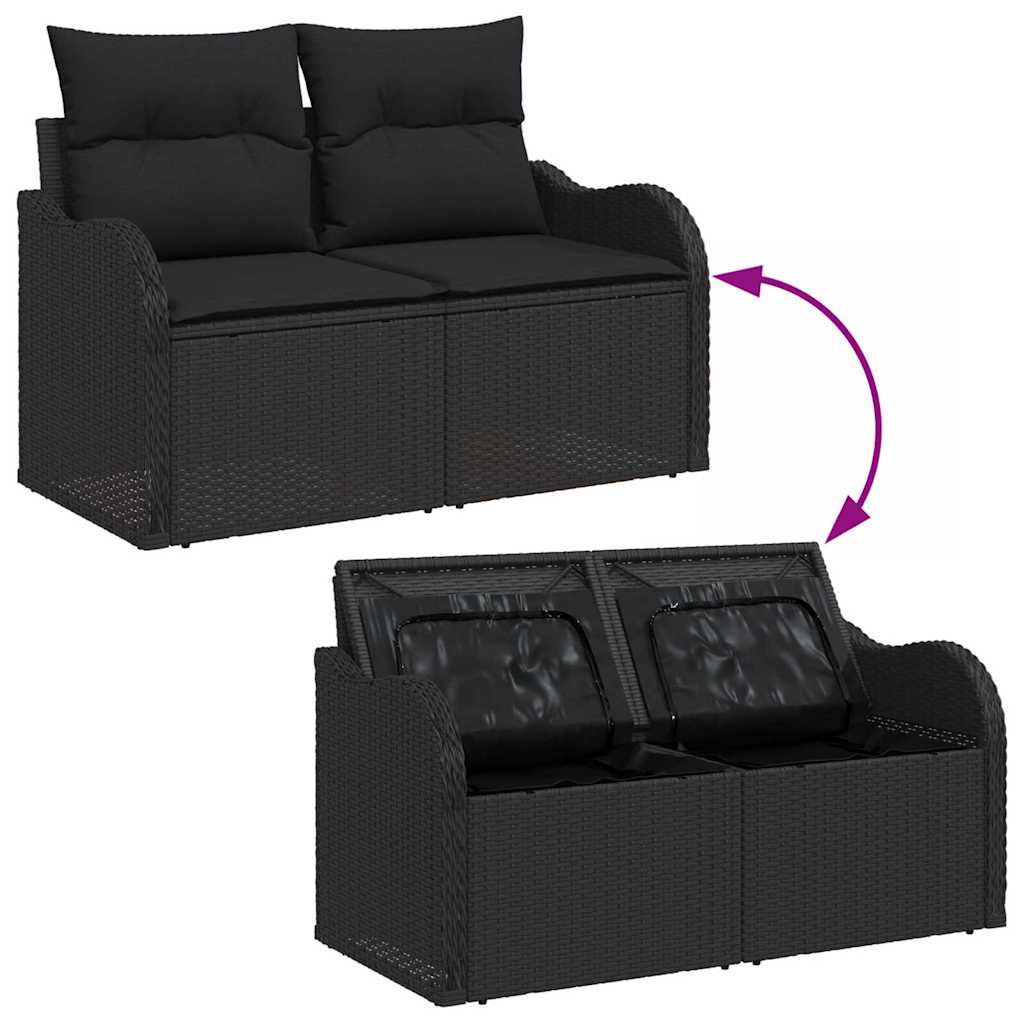 Havesofa Sæt 6 pcs Sort Polyrattan, stål og massivt akacietræ