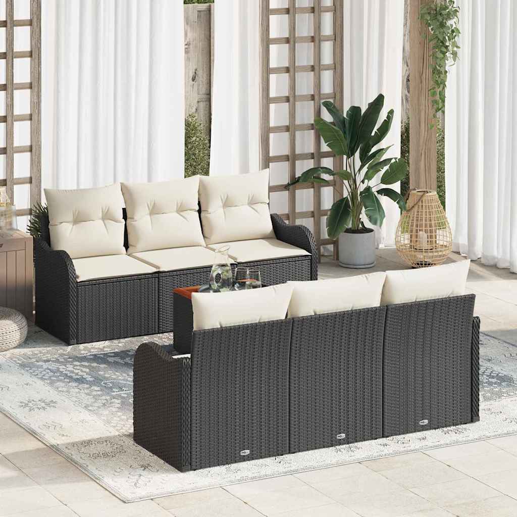 Havesofa Sæt med opbevaring 7 pcs Sort og Cream polyrattan