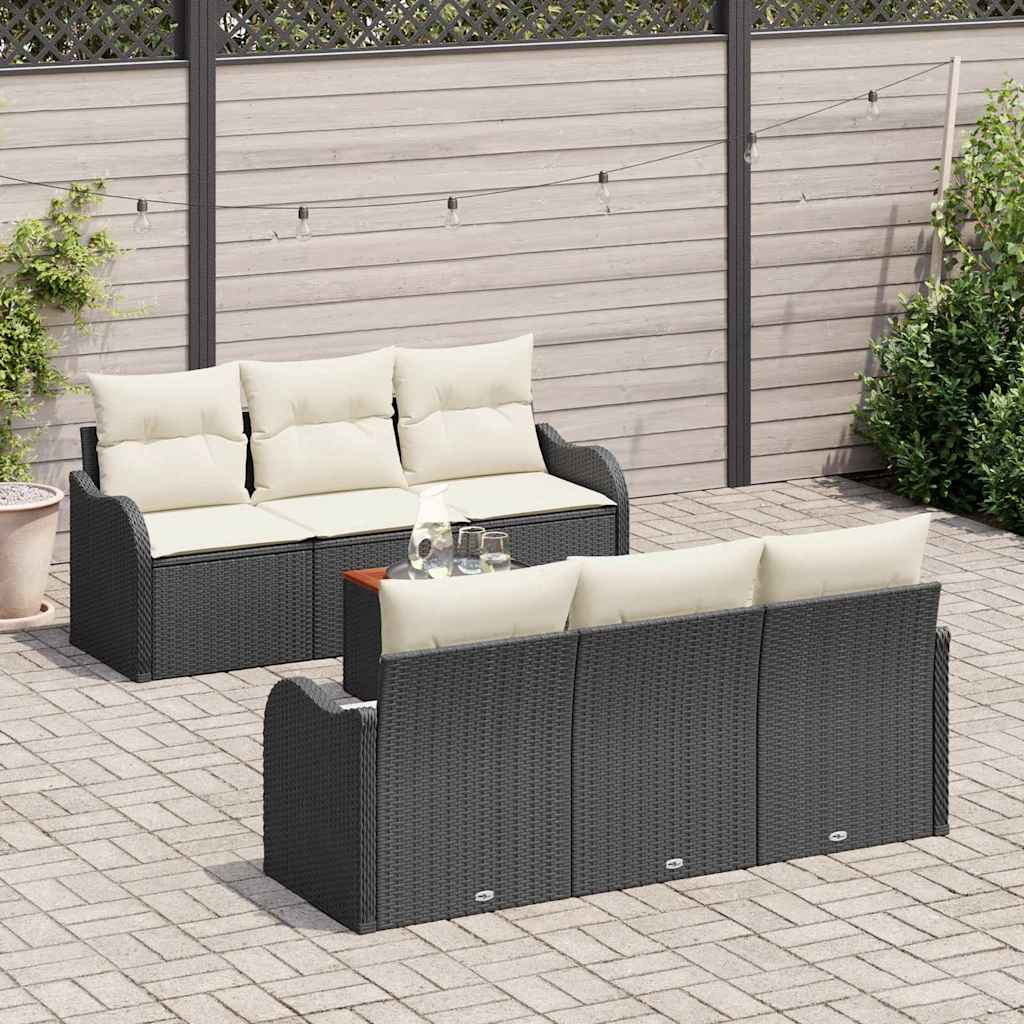Havesofa Sæt med opbevaring 7 pcs Sort og Cream polyrattan