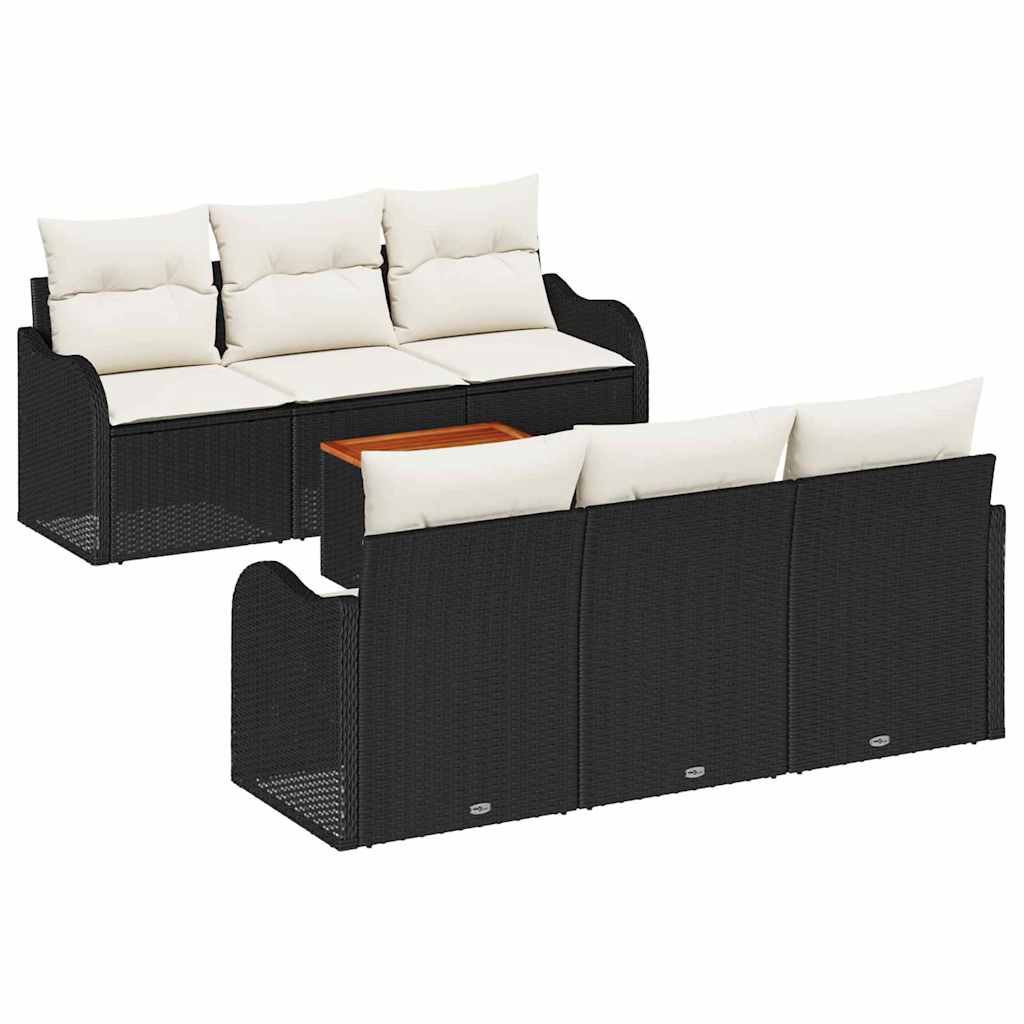 Havesofa Sæt med opbevaring 7 pcs Sort og Cream polyrattan