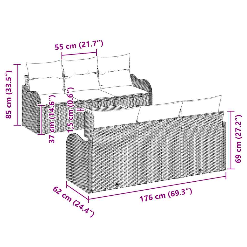 Havesofa Sæt med opbevaring 7 pcs Beige og lys grå polyrattan