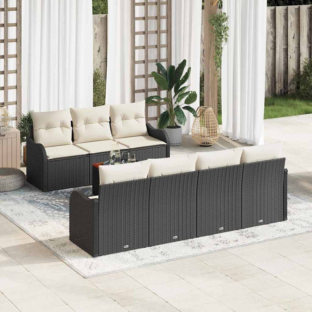 Havesofa Sæt med opbevaring 8 pcs Sort og Cream polyrattan