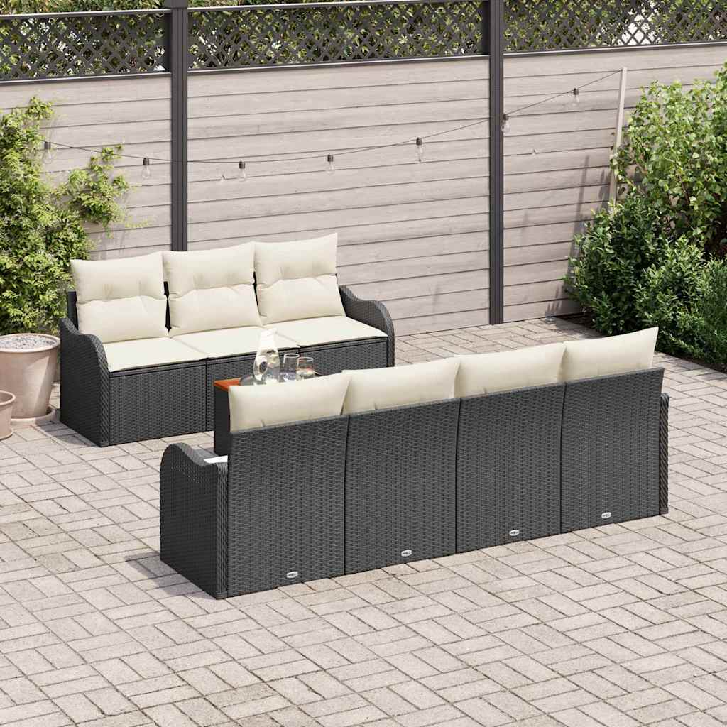 Havesofa Sæt med opbevaring 8 pcs Sort og Cream polyrattan