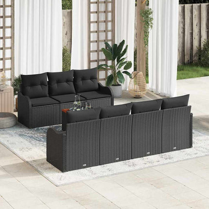 Havesofa Sæt med opbevaring 8 pcs Sort polyrattan