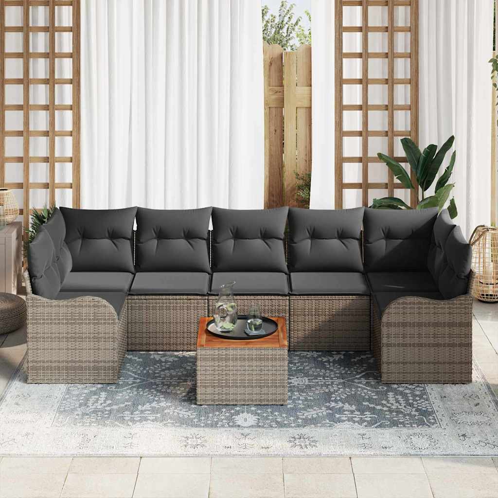 Havesofa Sæt med opbevaring 8 pcs Grå polyrattan
