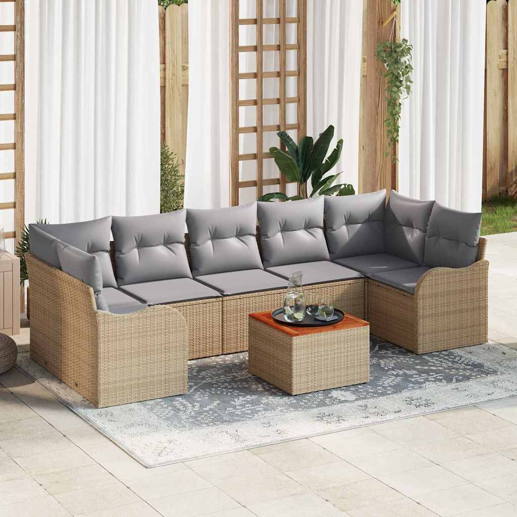 Havesofa Sæt med opbevaring 8 pcs Beige og lys grå polyrattan