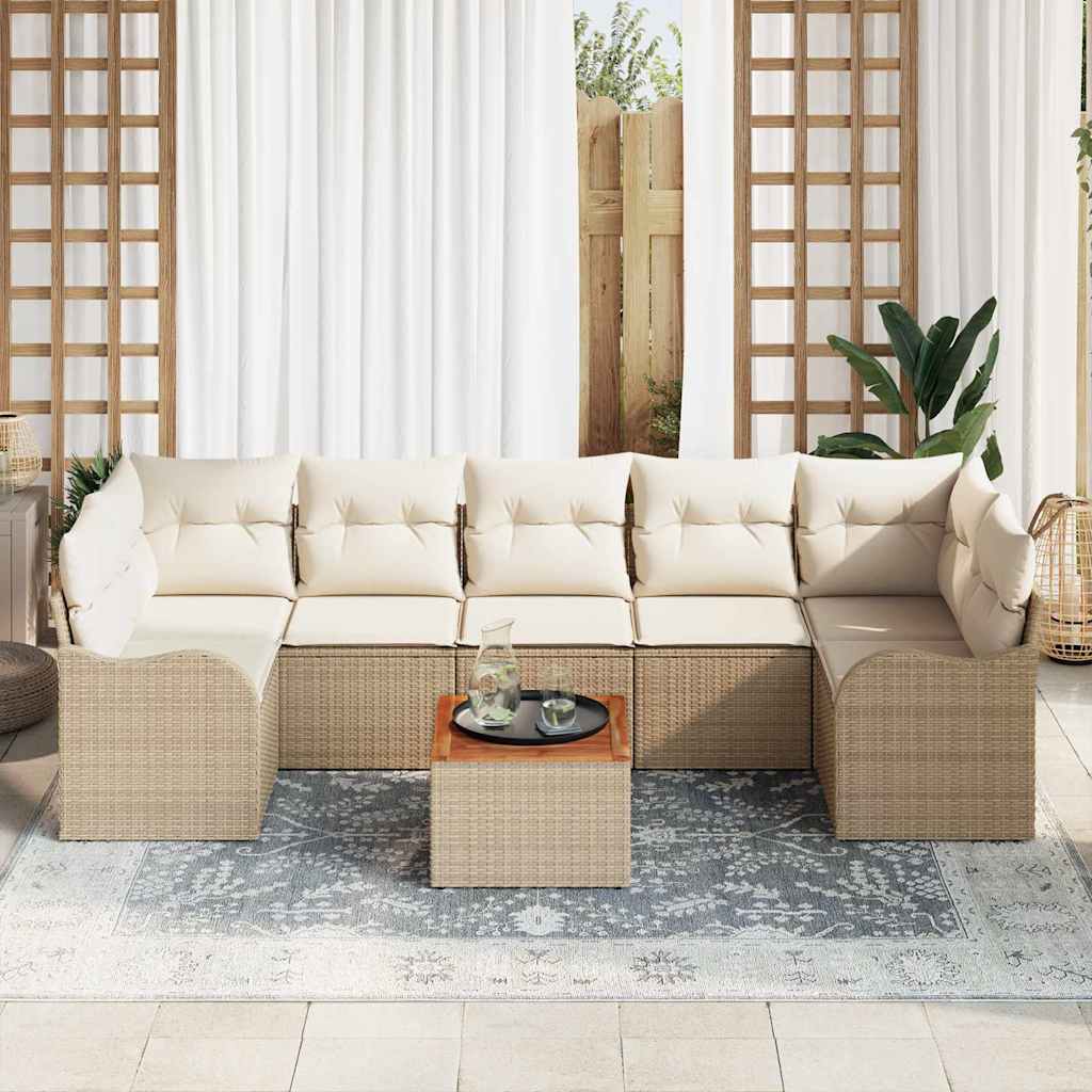 Havesofa Sæt med opbevaring 8 pcs Beige og creme polyrattan