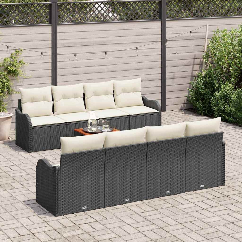 Havesofa Sæt med opbevaring 9 pcs Sort og Cream polyrattan