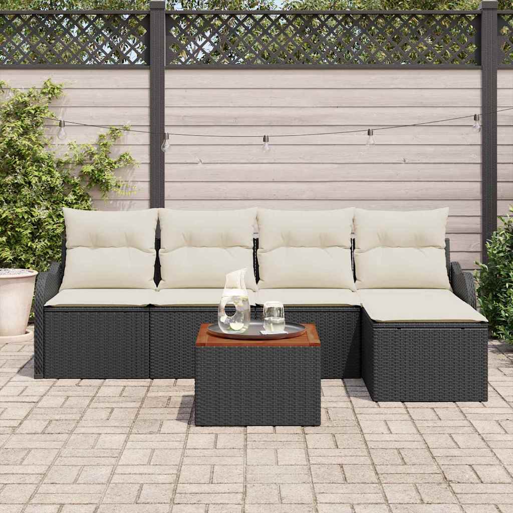 Havesofa Sæt med opbevaring 6 pcs Sort og Cream polyrattan