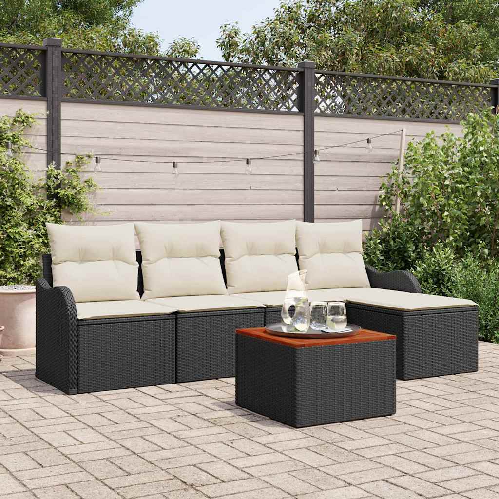 Havesofa Sæt med opbevaring 6 pcs Sort og Cream polyrattan