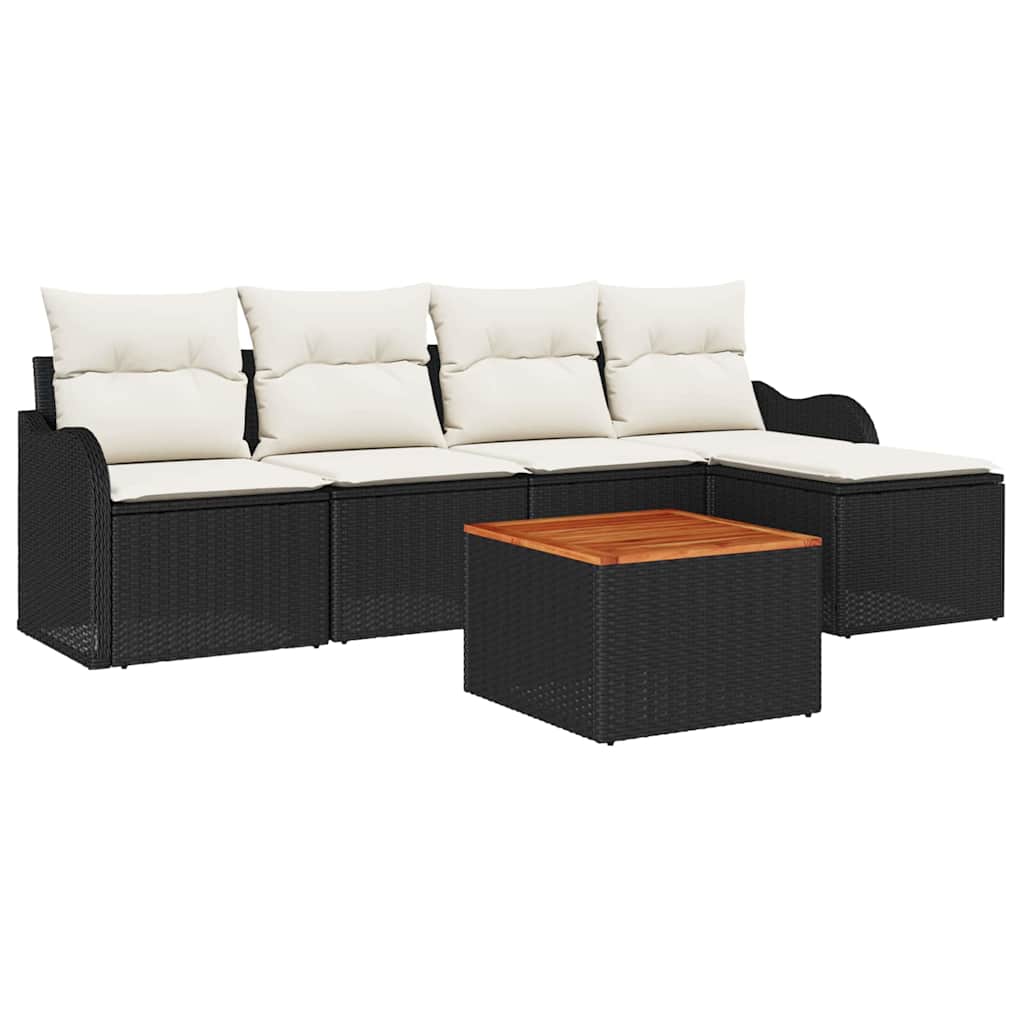 Havesofa Sæt med opbevaring 6 pcs Sort og Cream polyrattan
