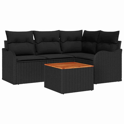 Havesofa Sæt med opbevaring 5 pcs Sort polyrattan